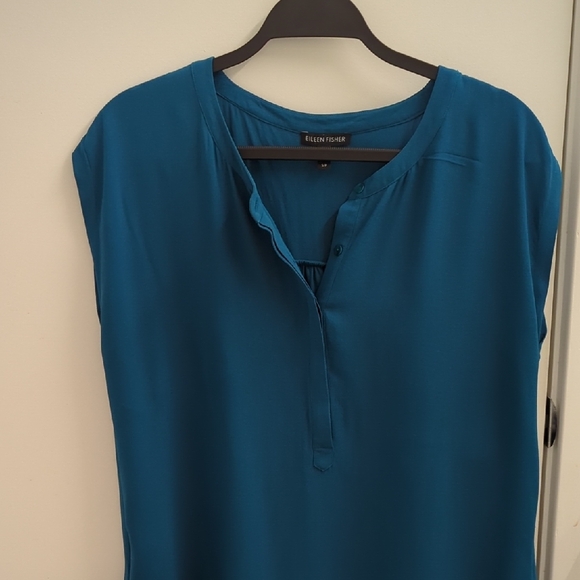 Eileen Fisher Blue 100% Silk Sleeveless Dress Tunic - Picture 2 of 9